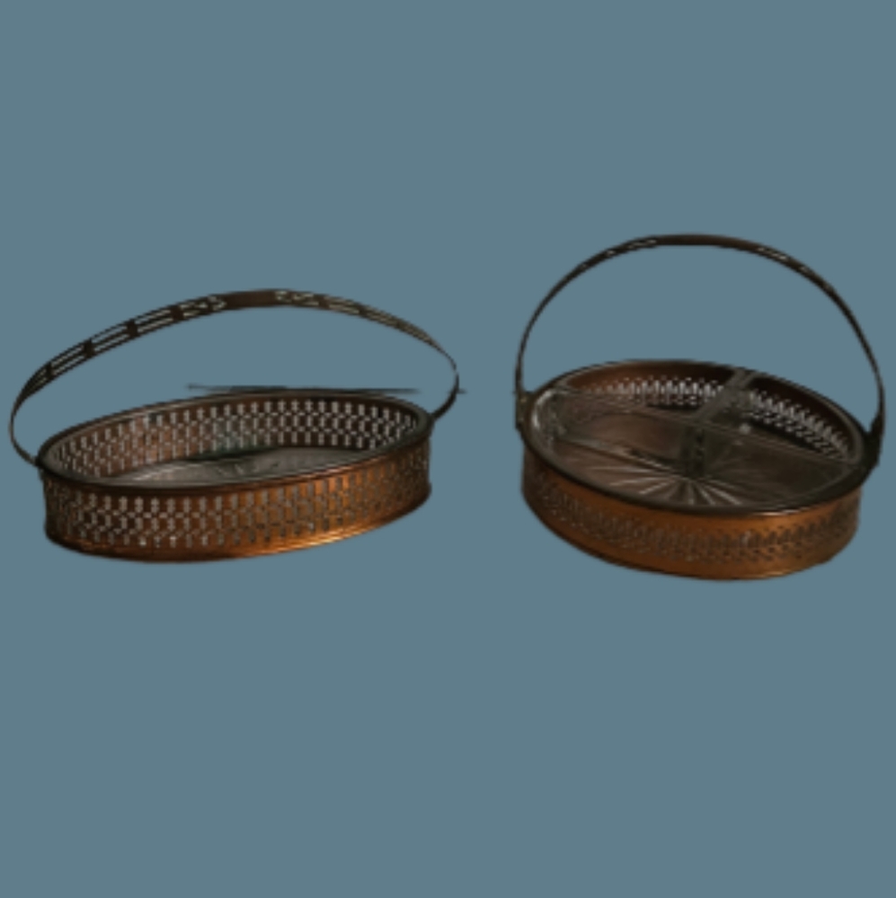 Vintage Manning Quality Bowman Copper 2 piece Baskets With Insert Glass